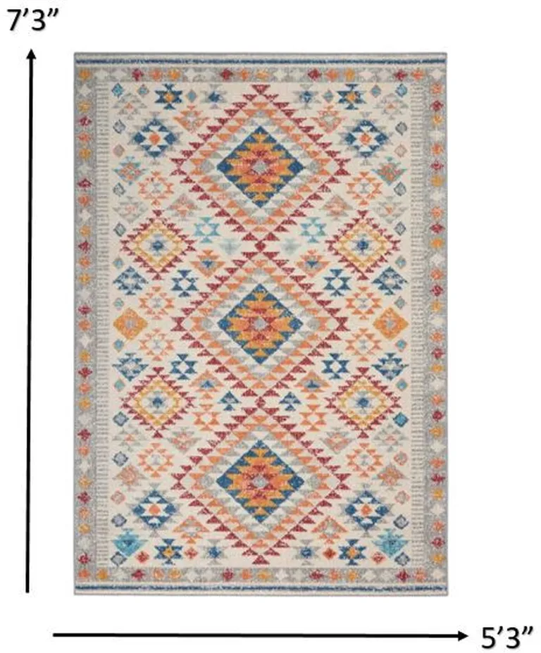 Ivory and Red Diamonds Area Rug Photo 1