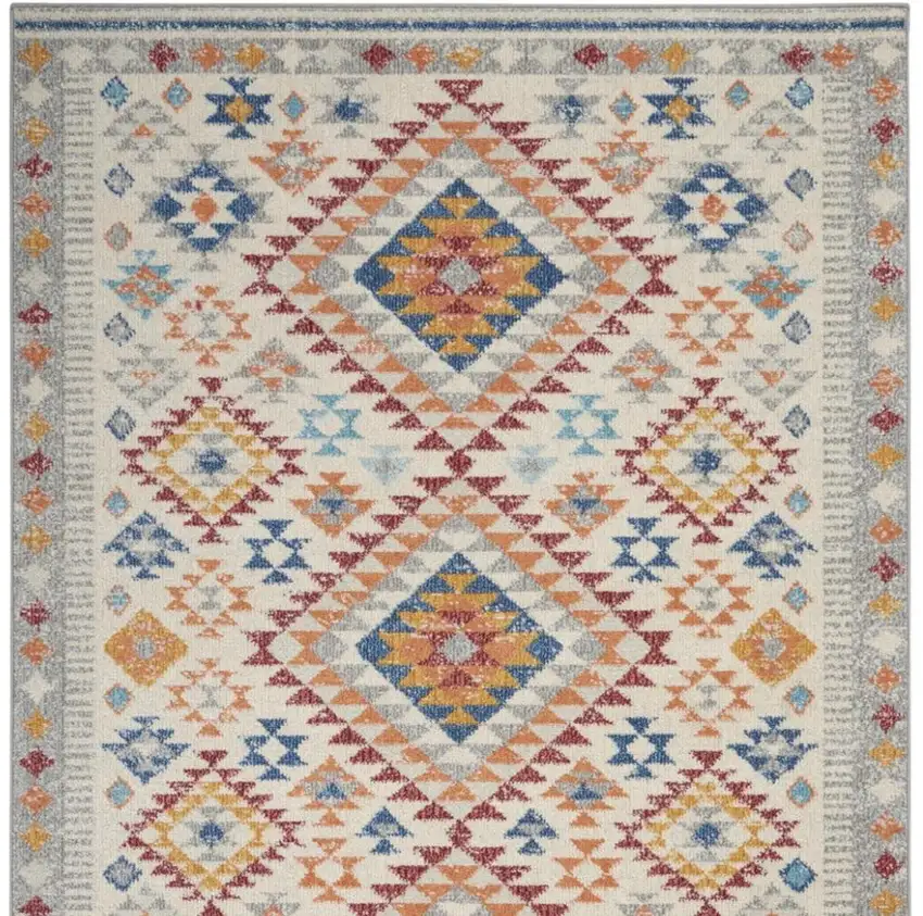 Ivory And Blue Geometric Area Rug Photo 6