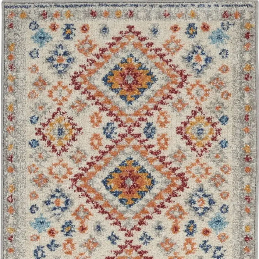 Ivory and Red Diamonds Runner Rug Photo 10