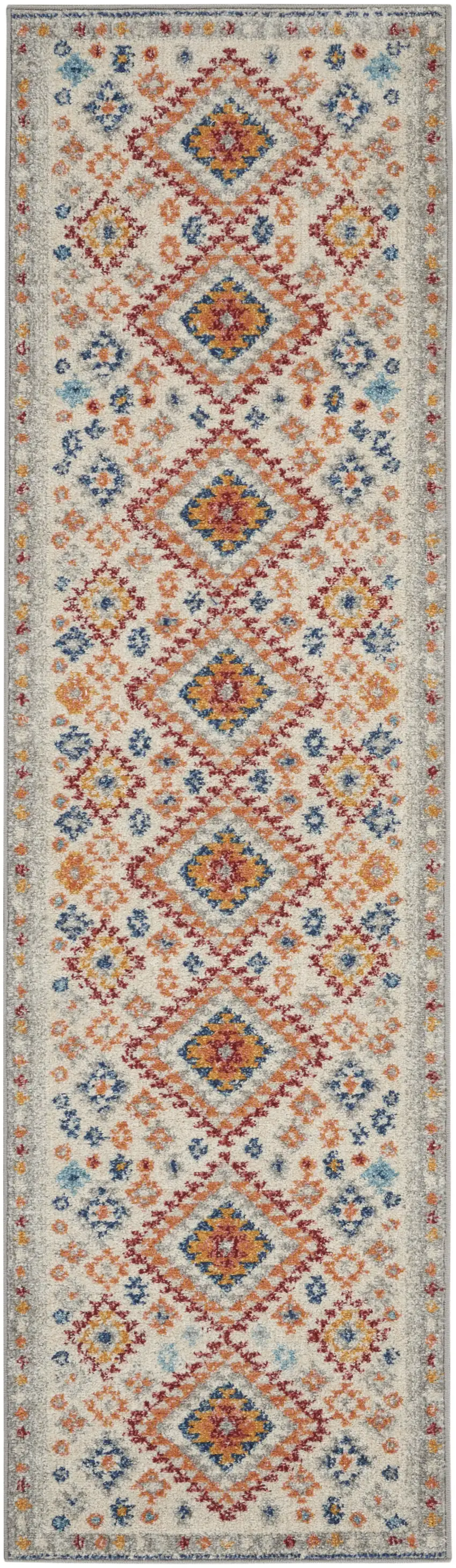 8' Ivory And Blue Geometric Runner Rug Photo 1