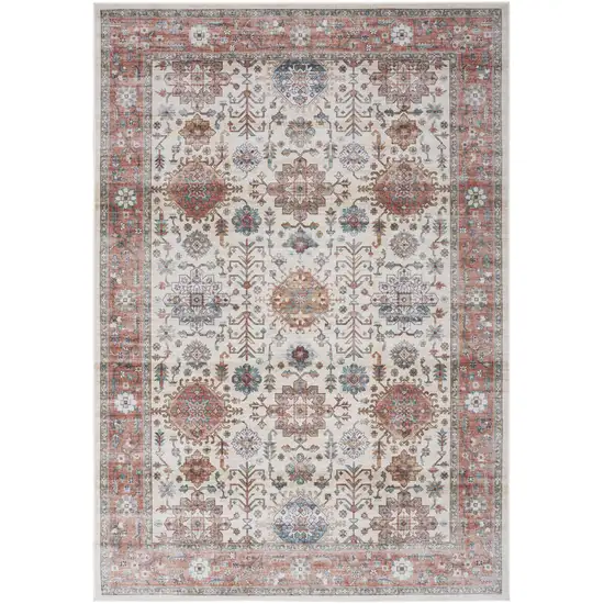 Ivory and Red Floral Distressed Non Skid Area Rug Photo 9