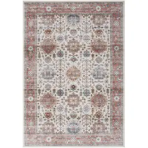 Photo of Ivory and Red Floral Distressed Non Skid Area Rug