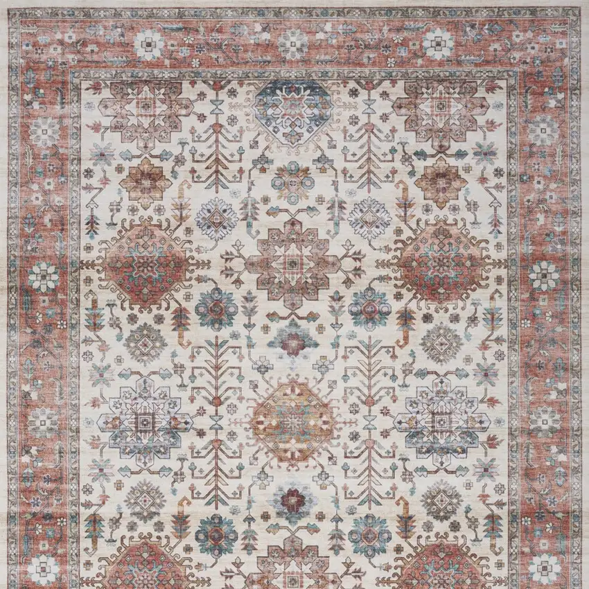Ivory and Red Floral Distressed Non Skid Area Rug Photo 9