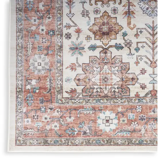Ivory and Red Floral Distressed Non Skid Area Rug Photo 7