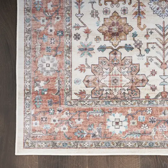 Ivory and Red Floral Distressed Non Skid Area Rug Photo 7