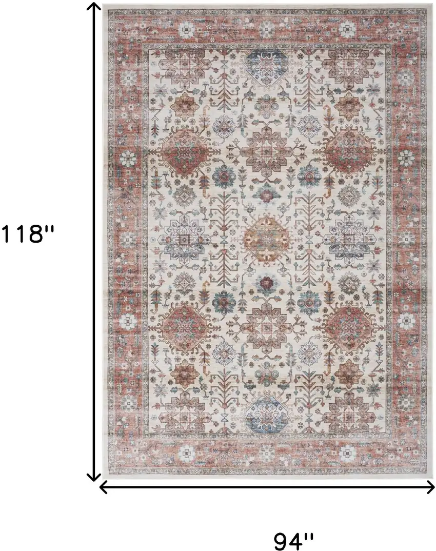 Ivory and Red Floral Distressed Non Skid Area Rug Photo 3