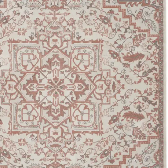 Ivory and Red Floral Medallion Non Skid Area Rug Photo 9