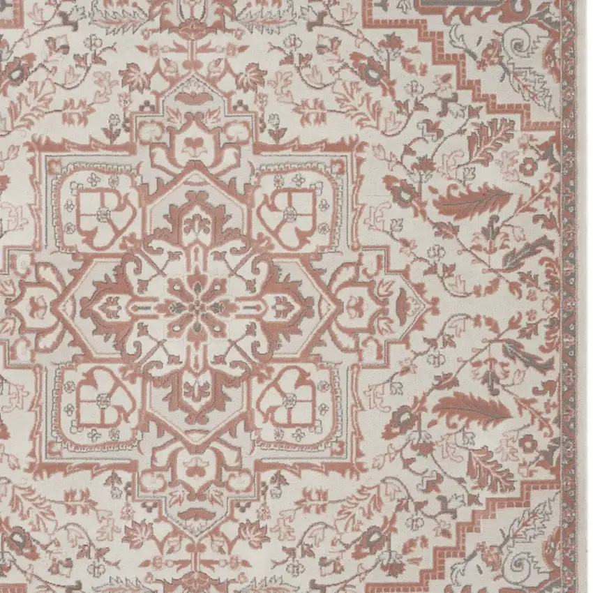 Ivory and Red Floral Medallion Non Skid Area Rug Photo 9