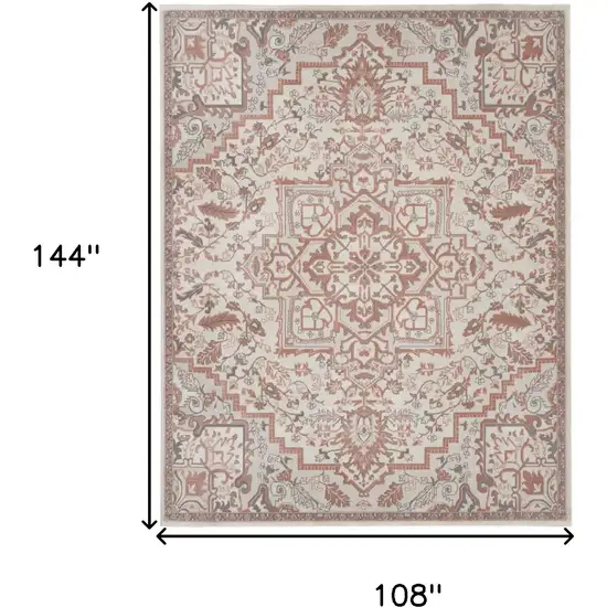 Ivory and Red Floral Medallion Non Skid Area Rug Photo 3