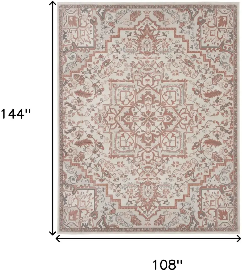 Ivory and Red Floral Medallion Non Skid Area Rug Photo 3
