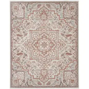Photo of Ivory and Red Floral Medallion Non Skid Area Rug