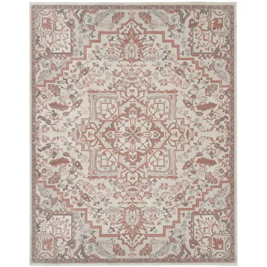 Ivory and Red Floral Medallion Non Skid Area Rug Photo 2