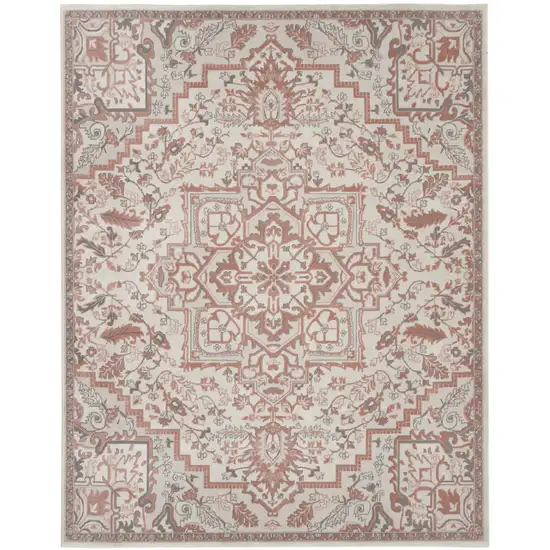 Ivory and Red Floral Medallion Non Skid Area Rug Photo 1
