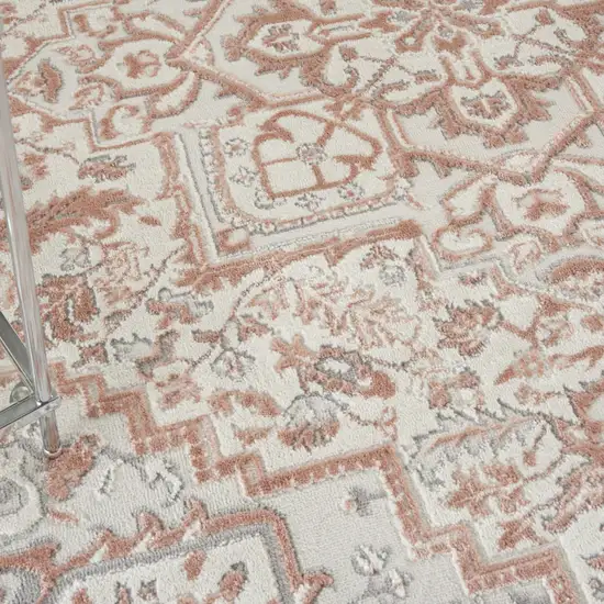Ivory and Red Floral Medallion Non Skid Area Rug Photo 7