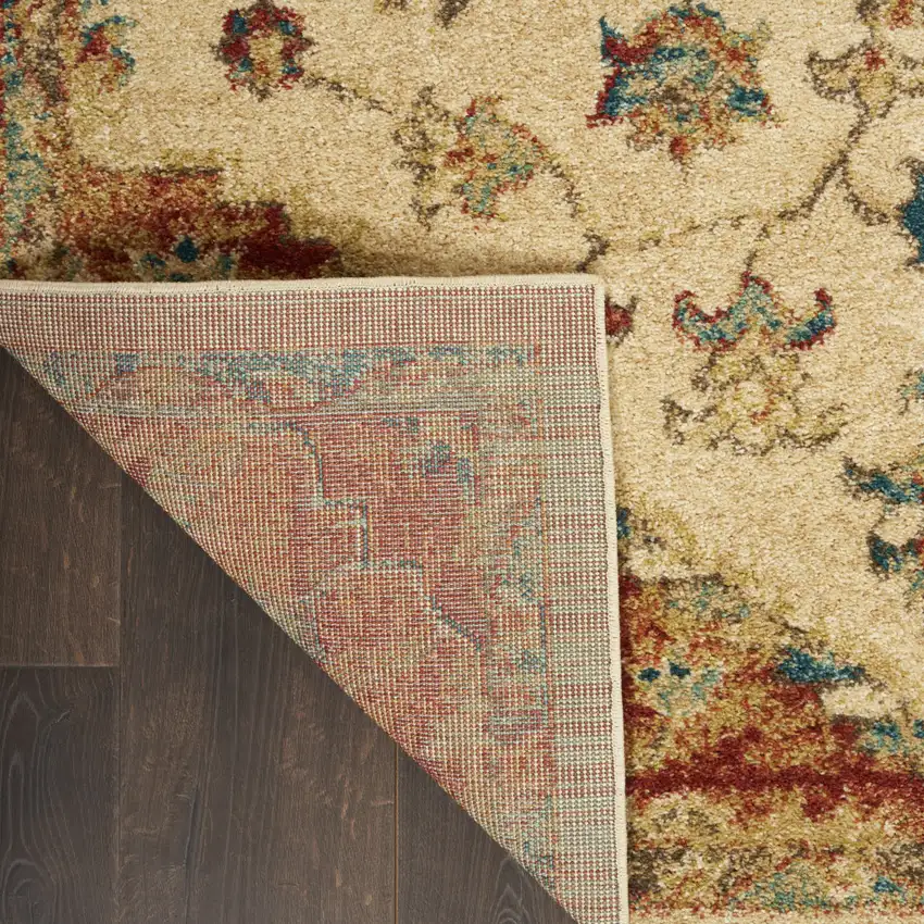 Ivory and Red Floral Medallion Power Loom Area Rug Photo 7
