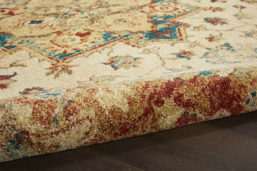 Ivory and Red Floral Medallion Power Loom Area Rug Photo 5
