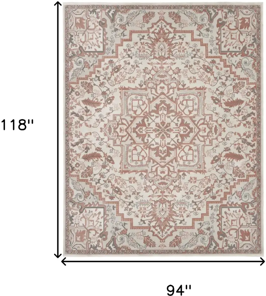 Ivory and Red Floral Non Skid Area Rug Photo 3