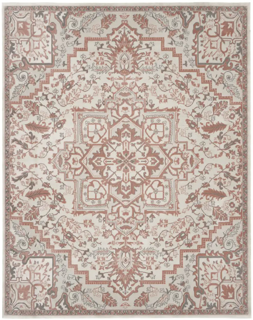 Ivory and Red Floral Non Skid Area Rug Photo 2