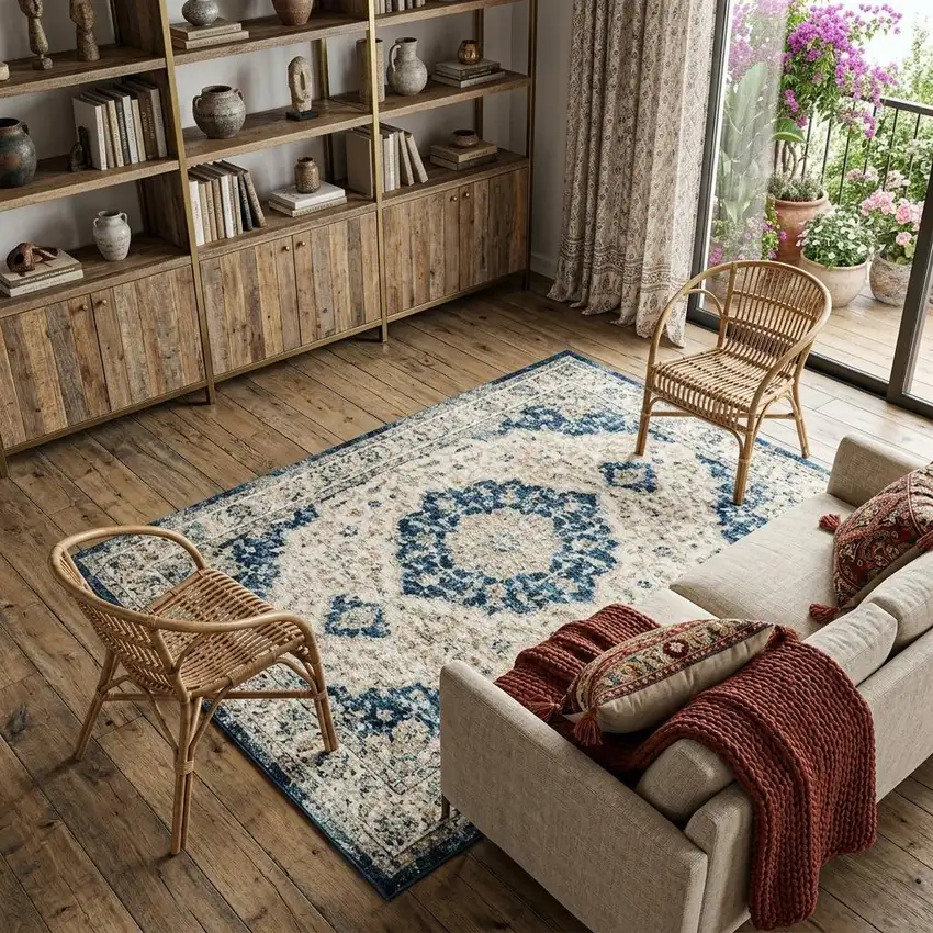 Ivory and Red Floral Non Skid Area Rug Photo 1