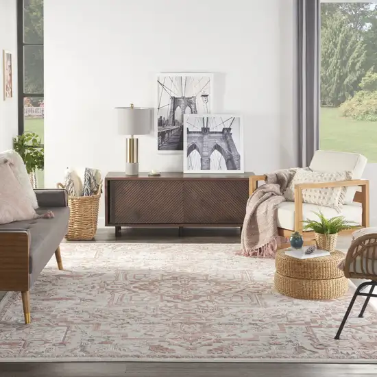 Ivory and Red Floral Non Skid Area Rug Photo 5