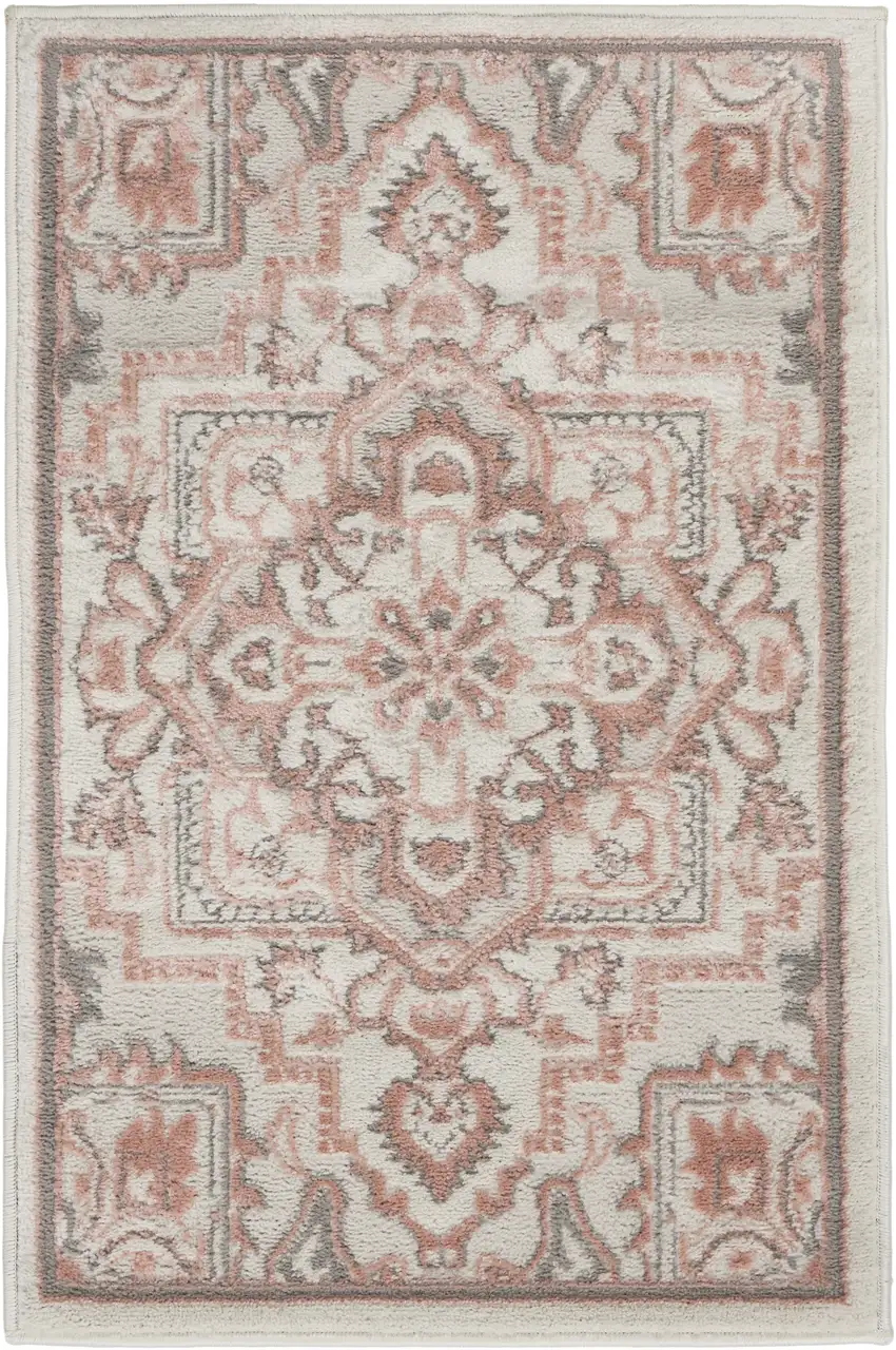 Ivory and Red Floral Non Skid Area Rug Photo 2