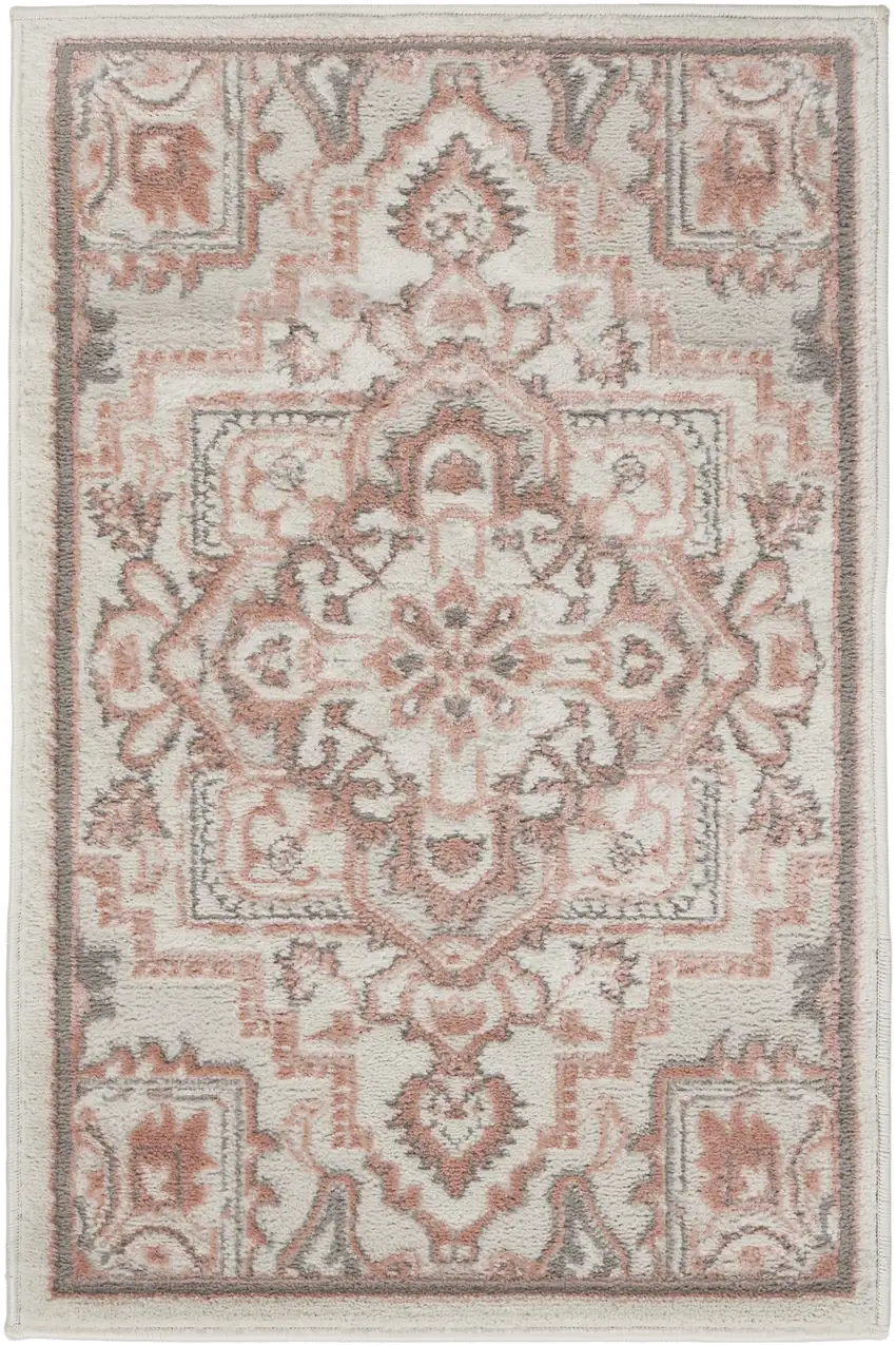 Ivory and Red Floral Non Skid Area Rug Photo 4