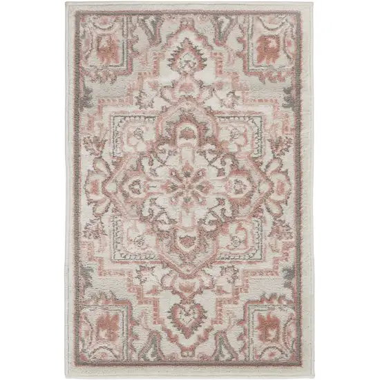 Ivory and Red Floral Non Skid Area Rug Photo 1