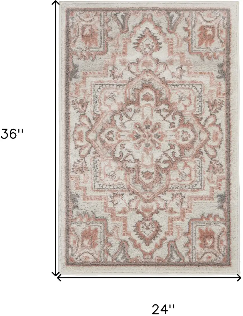 Ivory and Red Floral Non Skid Area Rug Photo 3