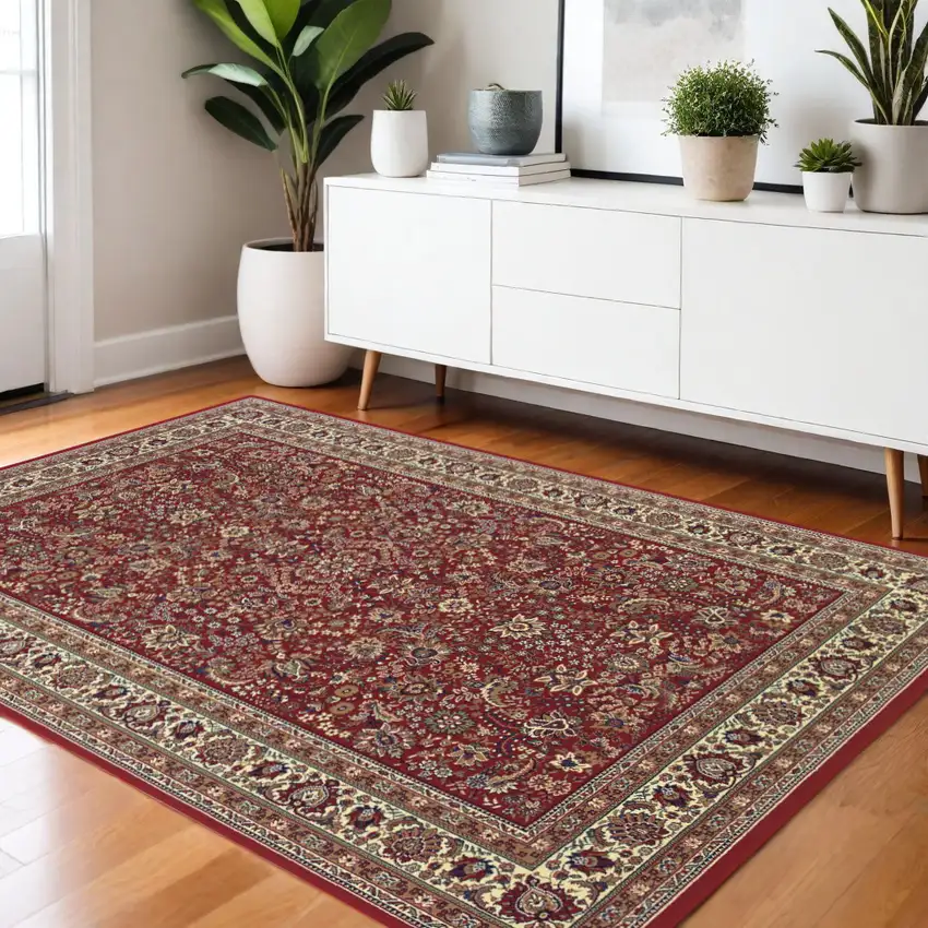 Ivory and Red Oriental Area Rug Photo 1