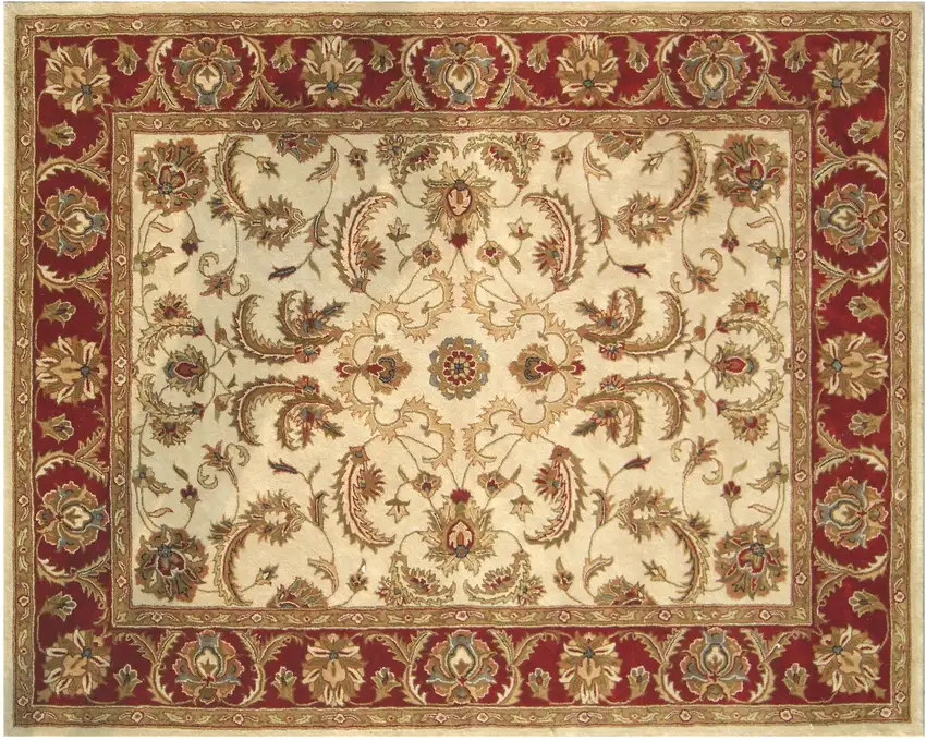 Ivory and Red Oriental Hand Tufted Non Skid Area Rug Photo 2