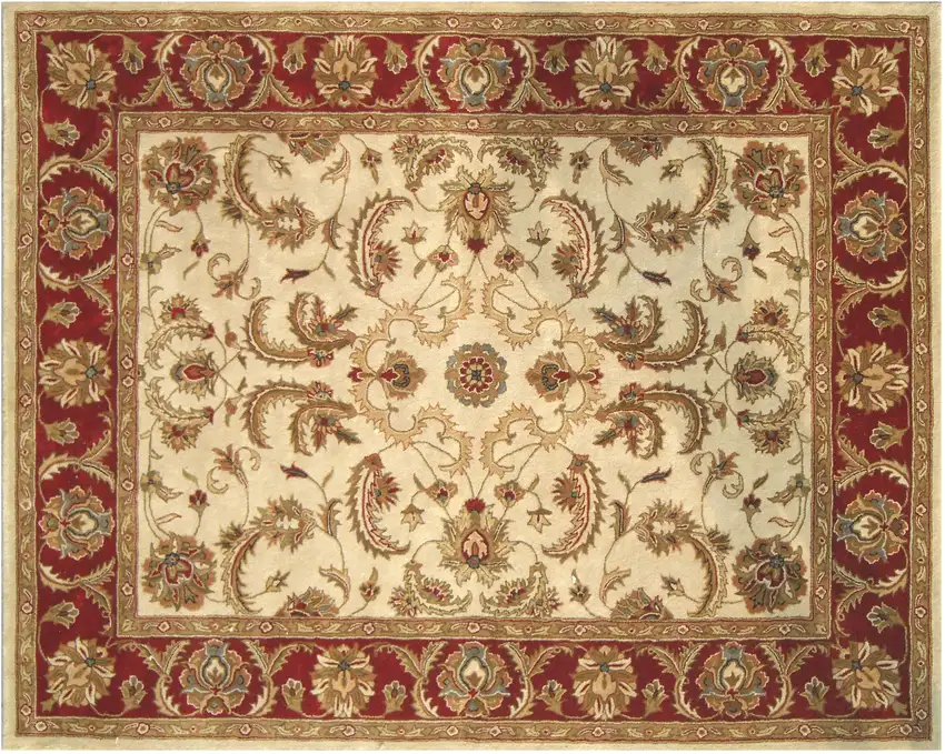 Ivory and Red Oriental Hand Tufted Non Skid Area Rug Photo 6