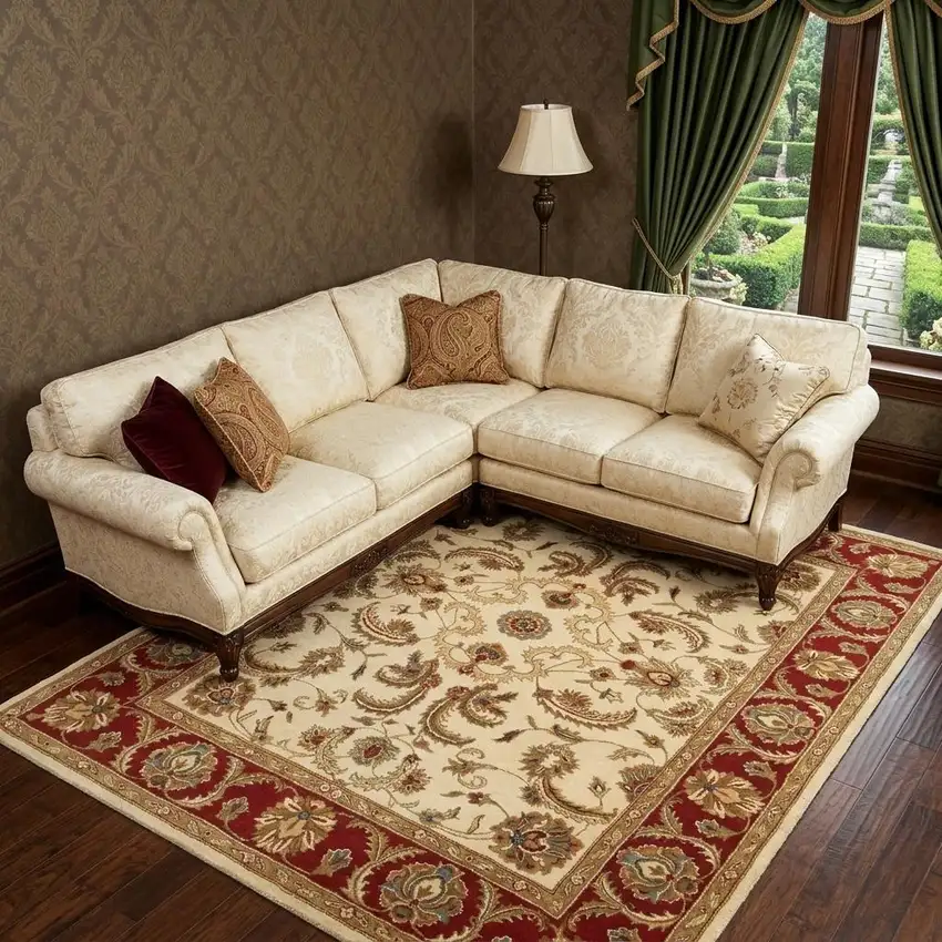 Ivory and Red Oriental Hand Tufted Non Skid Area Rug Photo 1