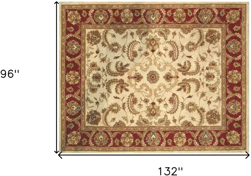 Ivory and Red Oriental Hand Tufted Non Skid Area Rug Photo 8