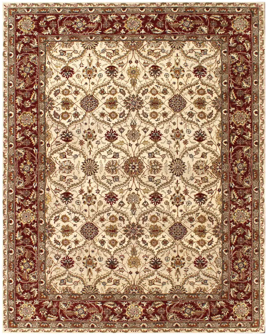 Ivory and Red Oriental Hand Tufted Non Skid Area Rug Photo 6