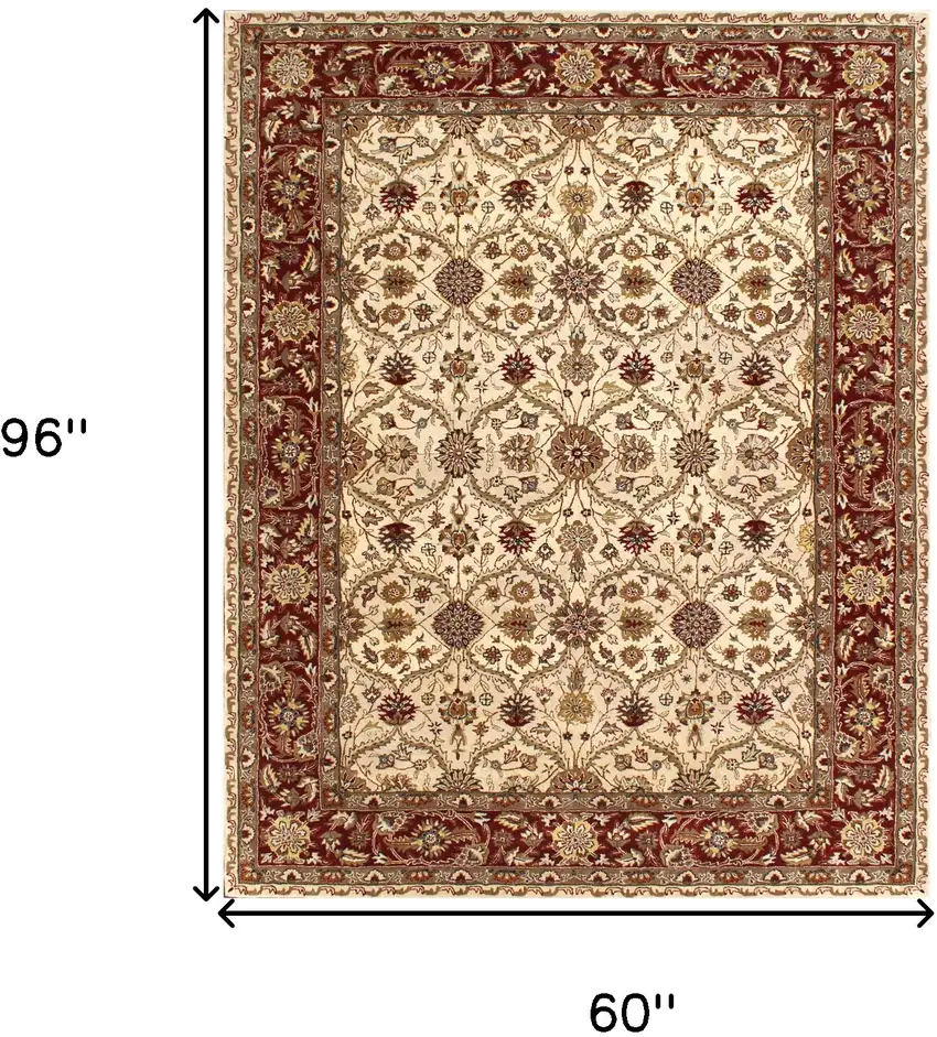 Ivory and Red Oriental Hand Tufted Non Skid Area Rug Photo 7