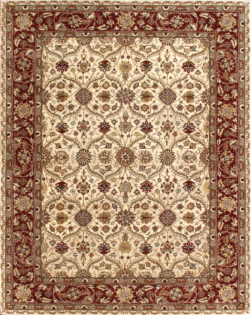 Ivory and Red Oriental Hand Tufted Non Skid Area Rug Photo 2