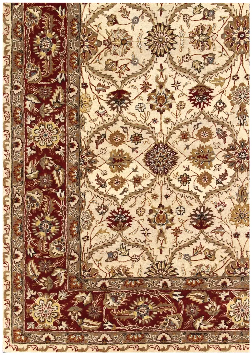 Ivory and Red Oriental Hand Tufted Non Skid Area Rug Photo 4