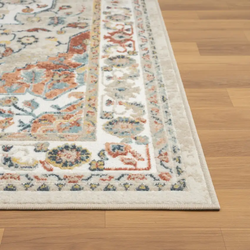 Ivory and Red Oriental Power Loom Area Rug Photo 8