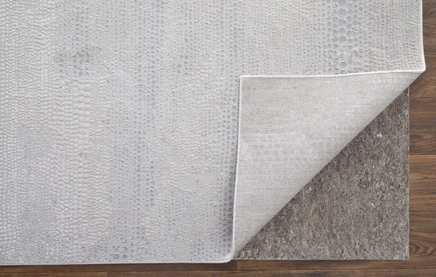 Ivory and Silver Abstract Power Loom Worn Faded Area Rug Photo 8
