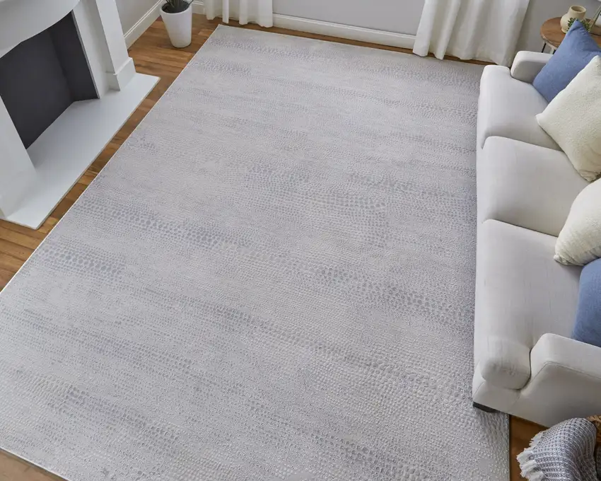Ivory and Silver Abstract Power Loom Worn Faded Area Rug Photo 5