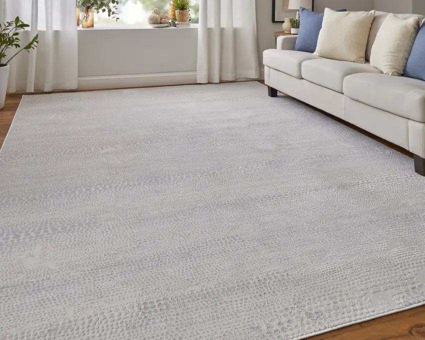 Ivory and Silver Abstract Power Loom Worn Faded Area Rug Photo 6