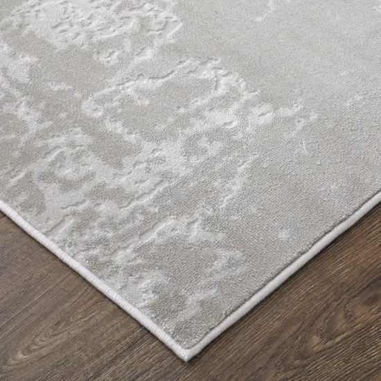 Ivory and Silver Abstract Power Loom Worn Faded Area Rug Photo 8