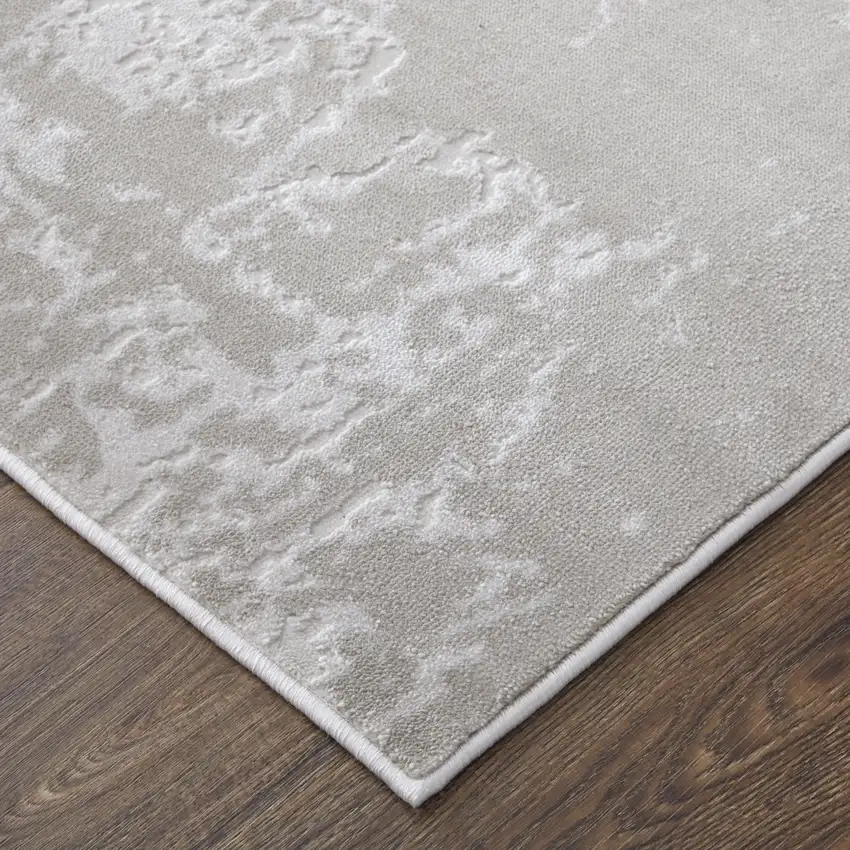 Ivory and Silver Abstract Power Loom Worn Faded Area Rug Photo 8