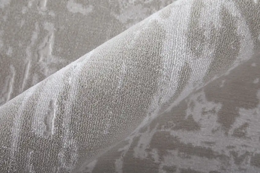 Ivory and Silver Abstract Power Loom Worn Faded Area Rug Photo 9