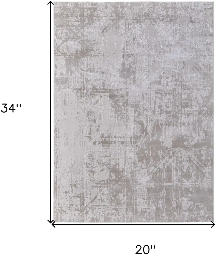 Ivory and Silver Abstract Power Loom Worn Faded Area Rug Photo 3
