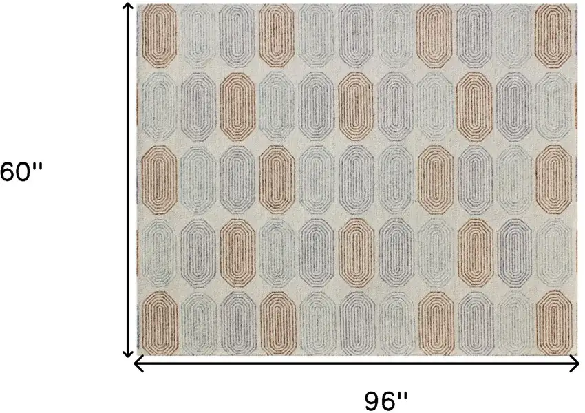 Ivory and Silver Wool Abstract Geometric Hand Tufted Non Skid Area Rug Photo 6
