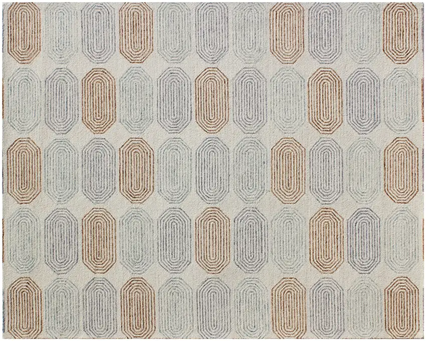 Ivory and Silver Wool Abstract Geometric Hand Tufted Non Skid Area Rug Photo 2