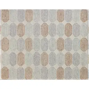 Photo of Ivory and Silver Wool Abstract Geometric Hand Tufted Non Skid Area Rug