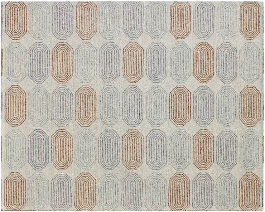 Ivory and Silver Wool Abstract Geometric Hand Tufted Non Skid Area Rug Photo 3