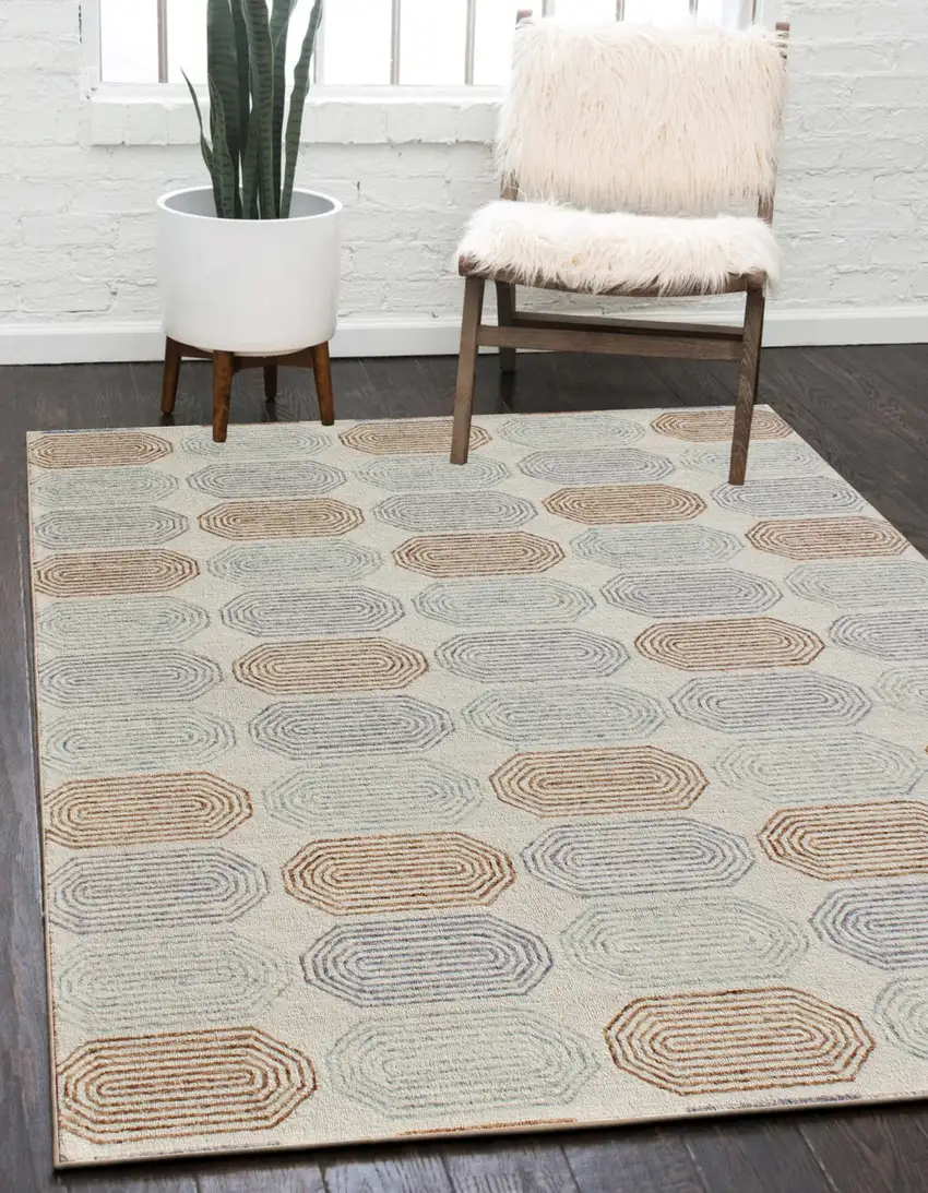 Ivory and Silver Wool Abstract Geometric Hand Tufted Non Skid Area Rug Photo 6